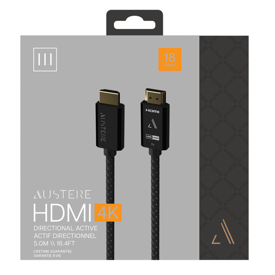 Austere HDMI 4K cable packaging with two cables on a gray background